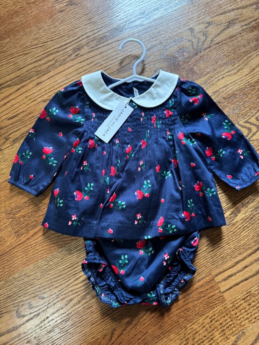 Janie and Jack Navy Floral Smocked Top and Bloomer Set | 12-18 Months | NWT
